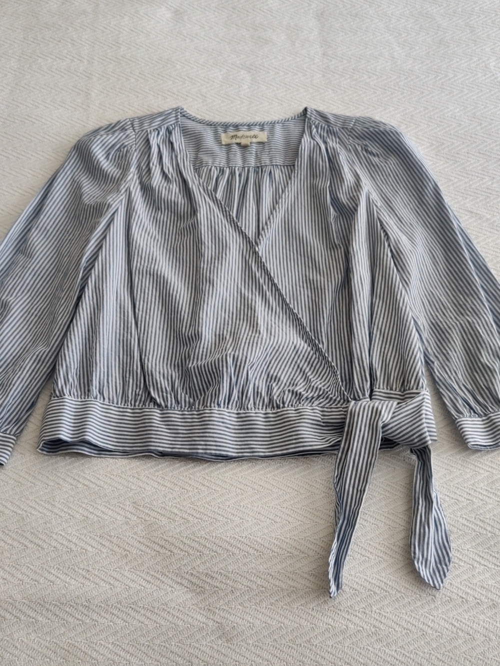 NWOT Madewell Navy and White Striped Wrap Top